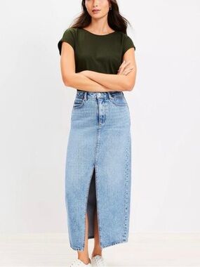 LOFT denim midi skirt, size 0